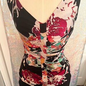 Cache Draped Top with Multicolor Floral Print